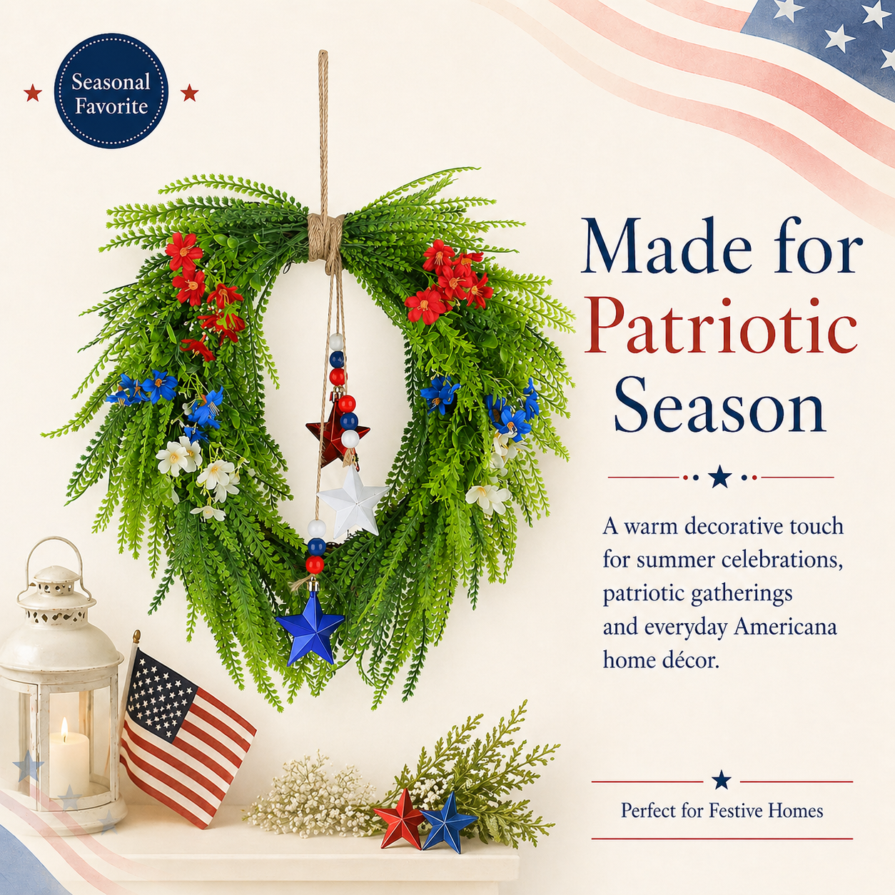 Independence Day Red, Blue and White Star Wreath Ornament