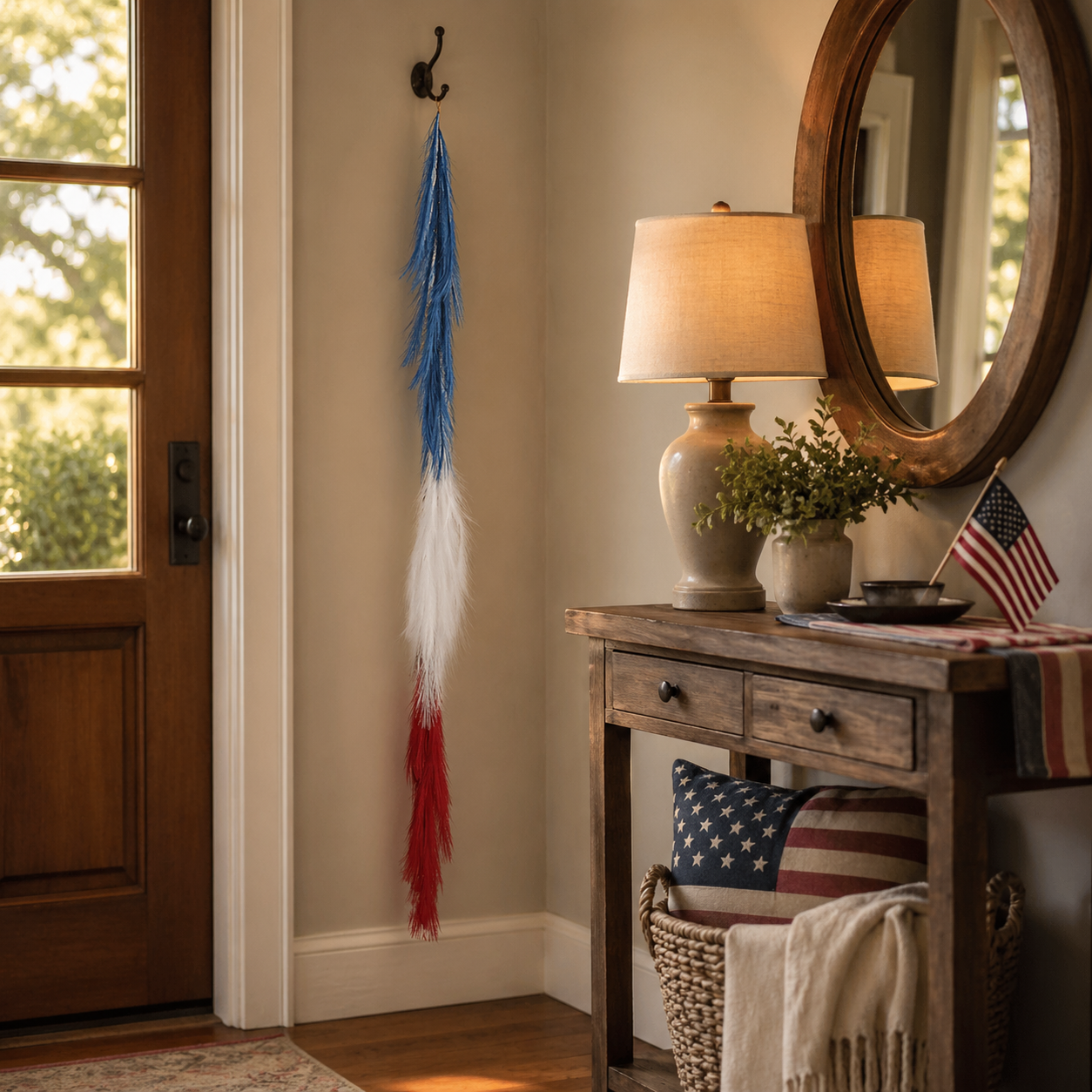 250th Anniversary Patriotic Red, White and Blue Simulated Reed Rat Decoration