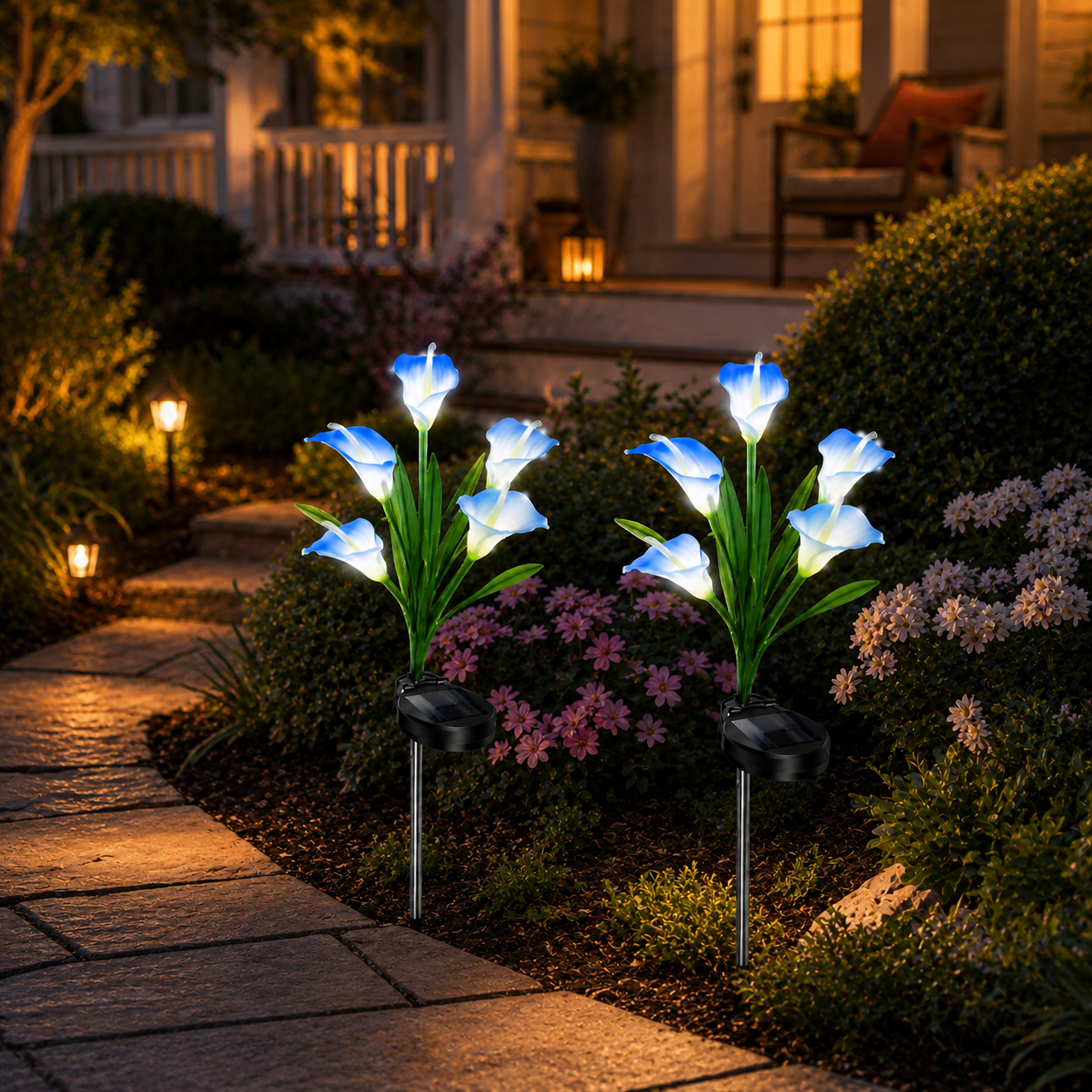 2pc Solar-Powered Calla Lily Garden Outdoor LED Light