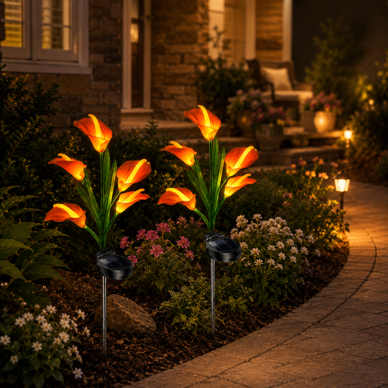 2pc Solar-Powered Calla Lily Garden Outdoor LED Light