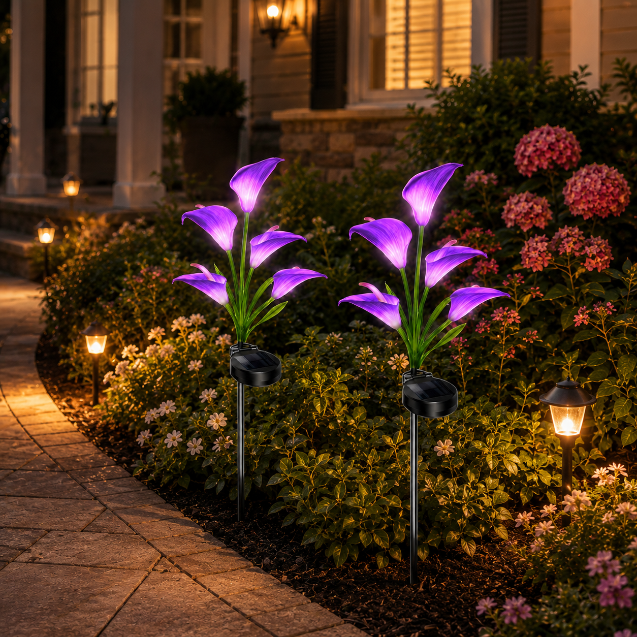 2pc Solar-Powered Calla Lily Garden Outdoor LED Light