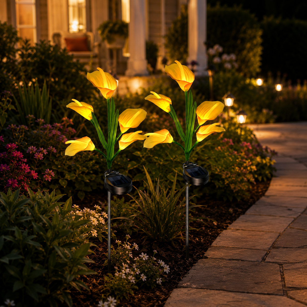 2pc Solar-Powered Calla Lily Garden Outdoor LED Light