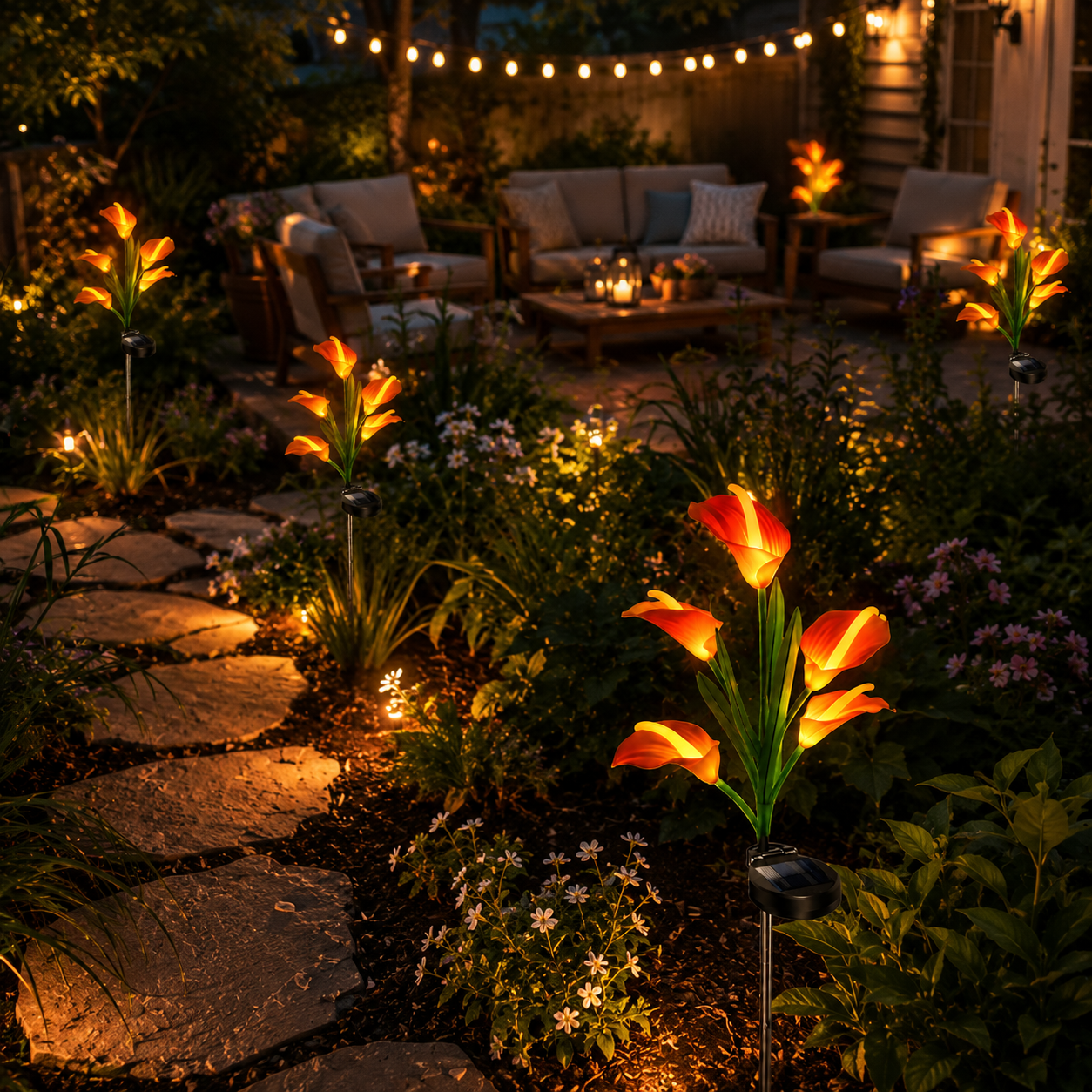 2pc Solar-Powered Calla Lily Garden Outdoor LED Light