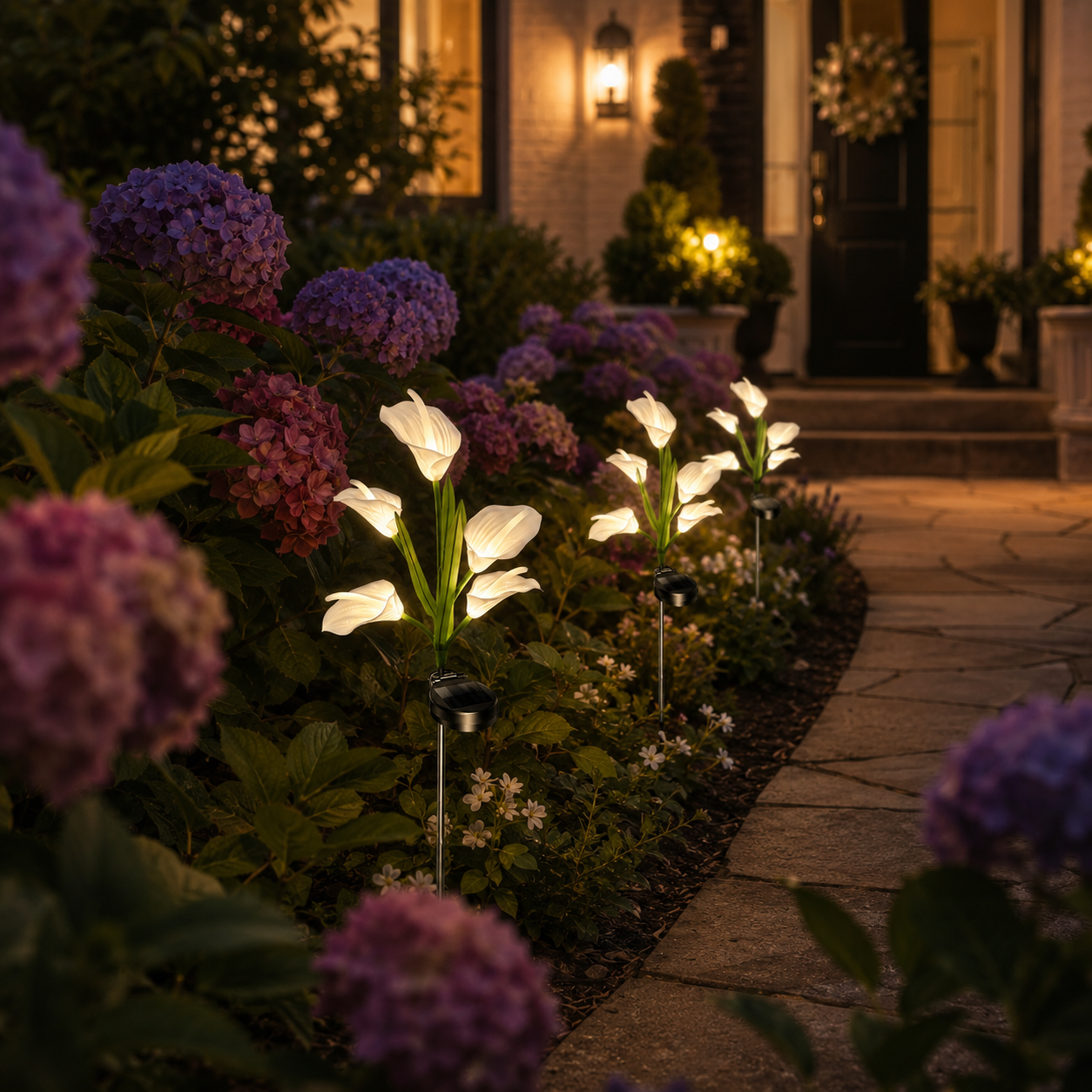 2pc Solar-Powered Calla Lily Garden Outdoor LED Light