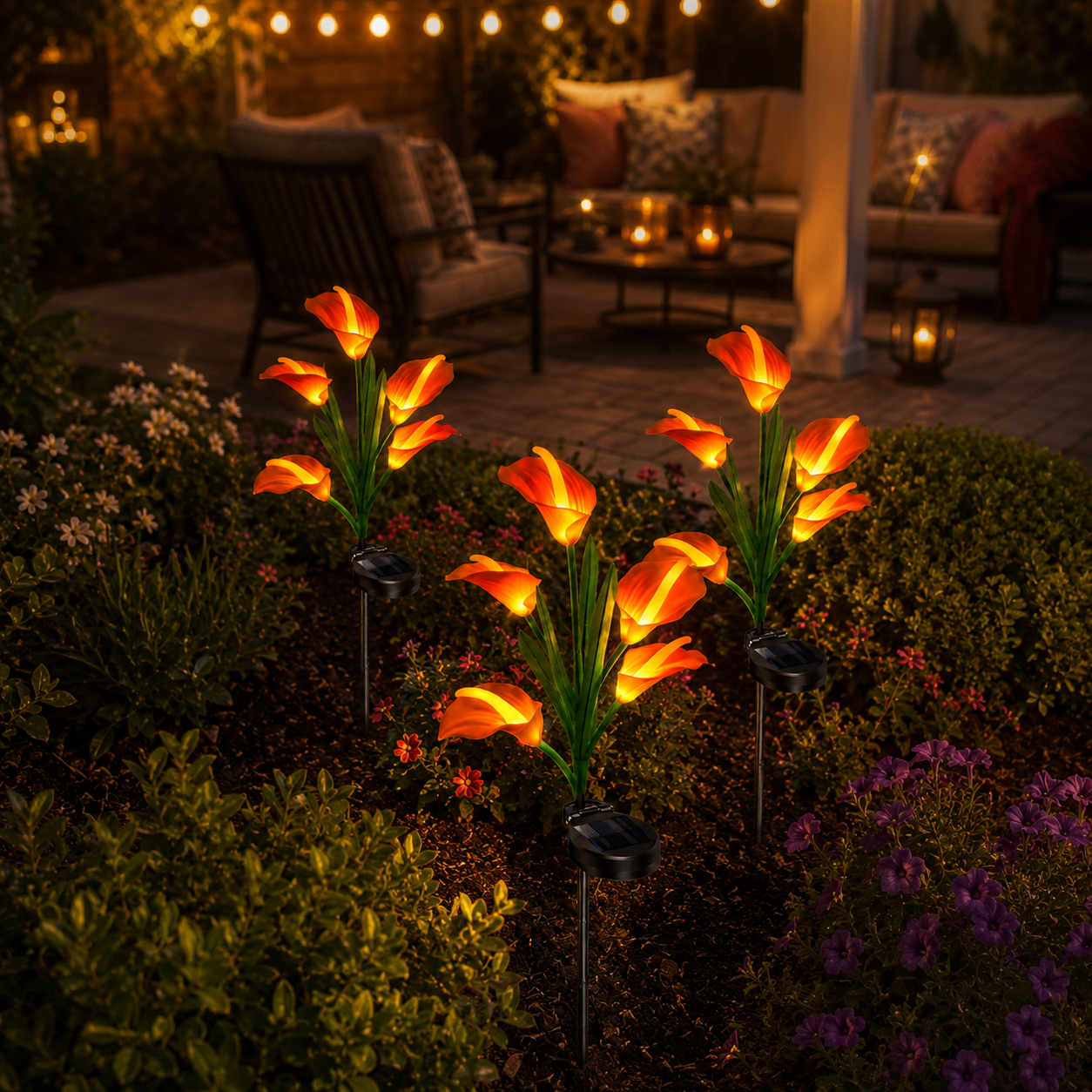 2pc Solar-Powered Calla Lily Garden Outdoor LED Light