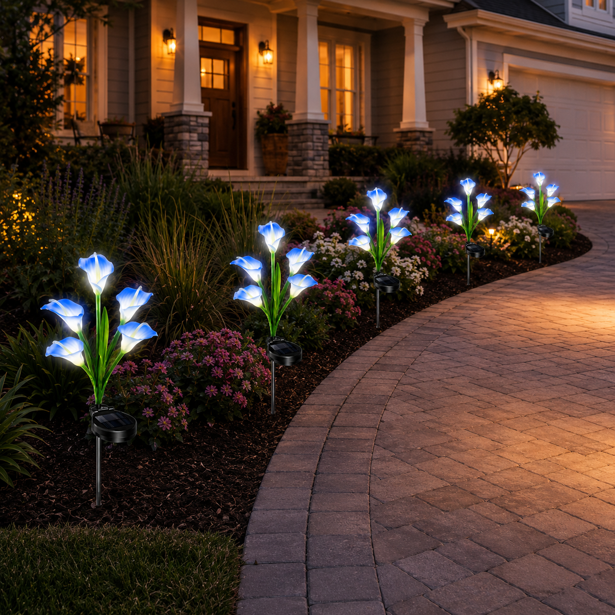 2pc Solar-Powered Calla Lily Garden Outdoor LED Light