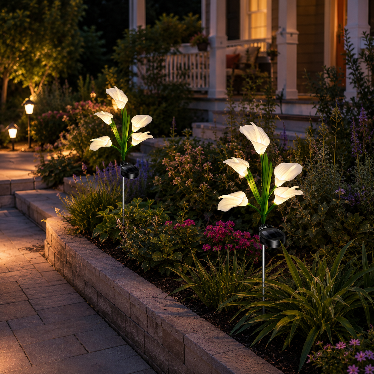 2pc Solar-Powered Calla Lily Garden Outdoor LED Light