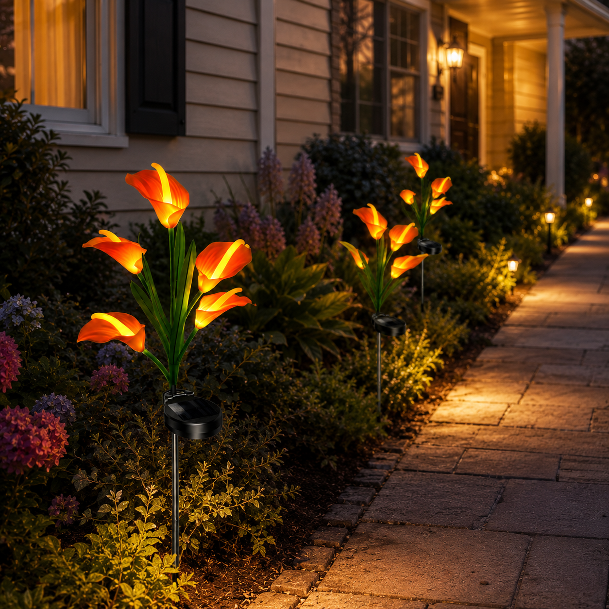 2pc Solar-Powered Calla Lily Garden Outdoor LED Light