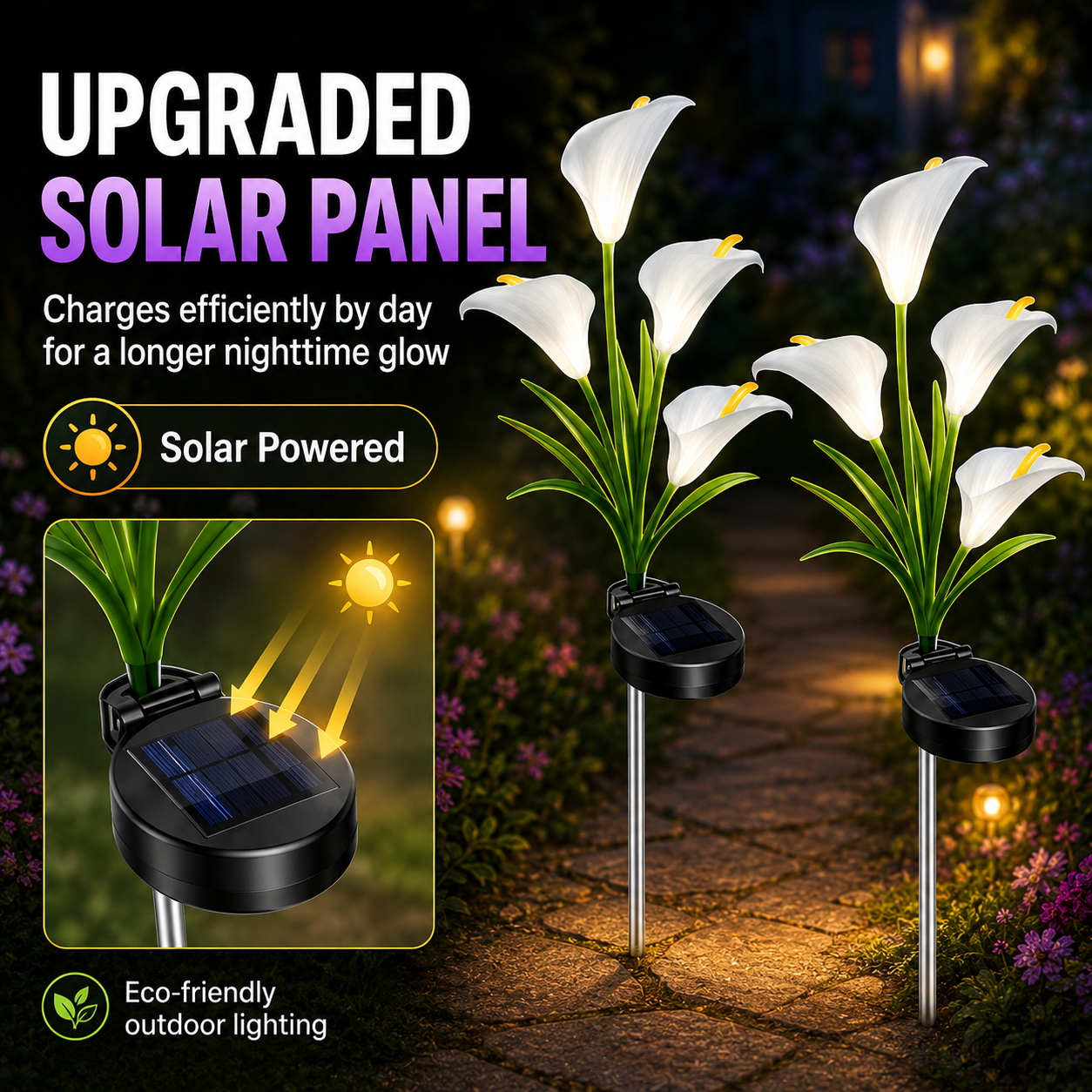 2pc Solar-Powered Calla Lily Garden Outdoor LED Light