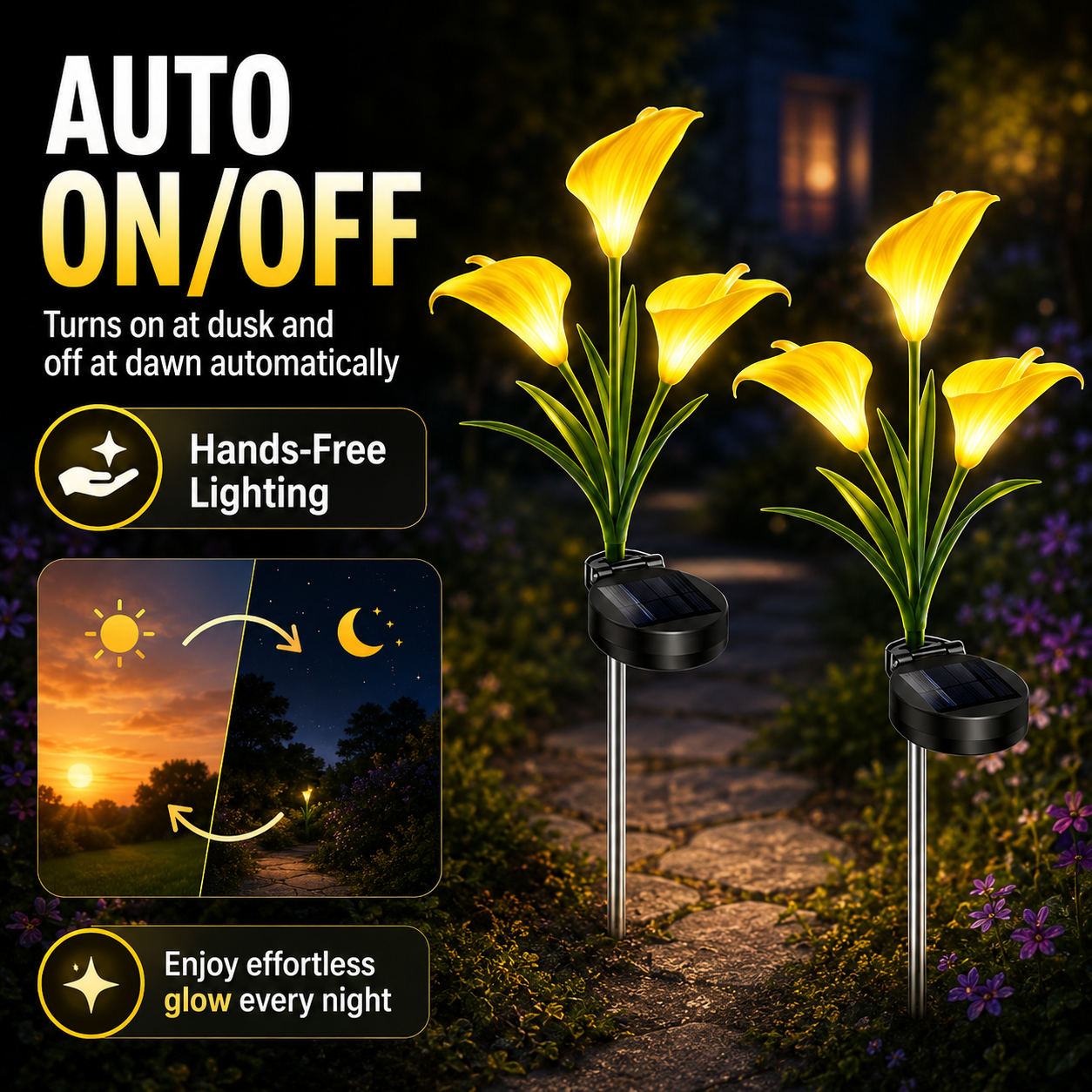 2pc Solar-Powered Calla Lily Garden Outdoor LED Light