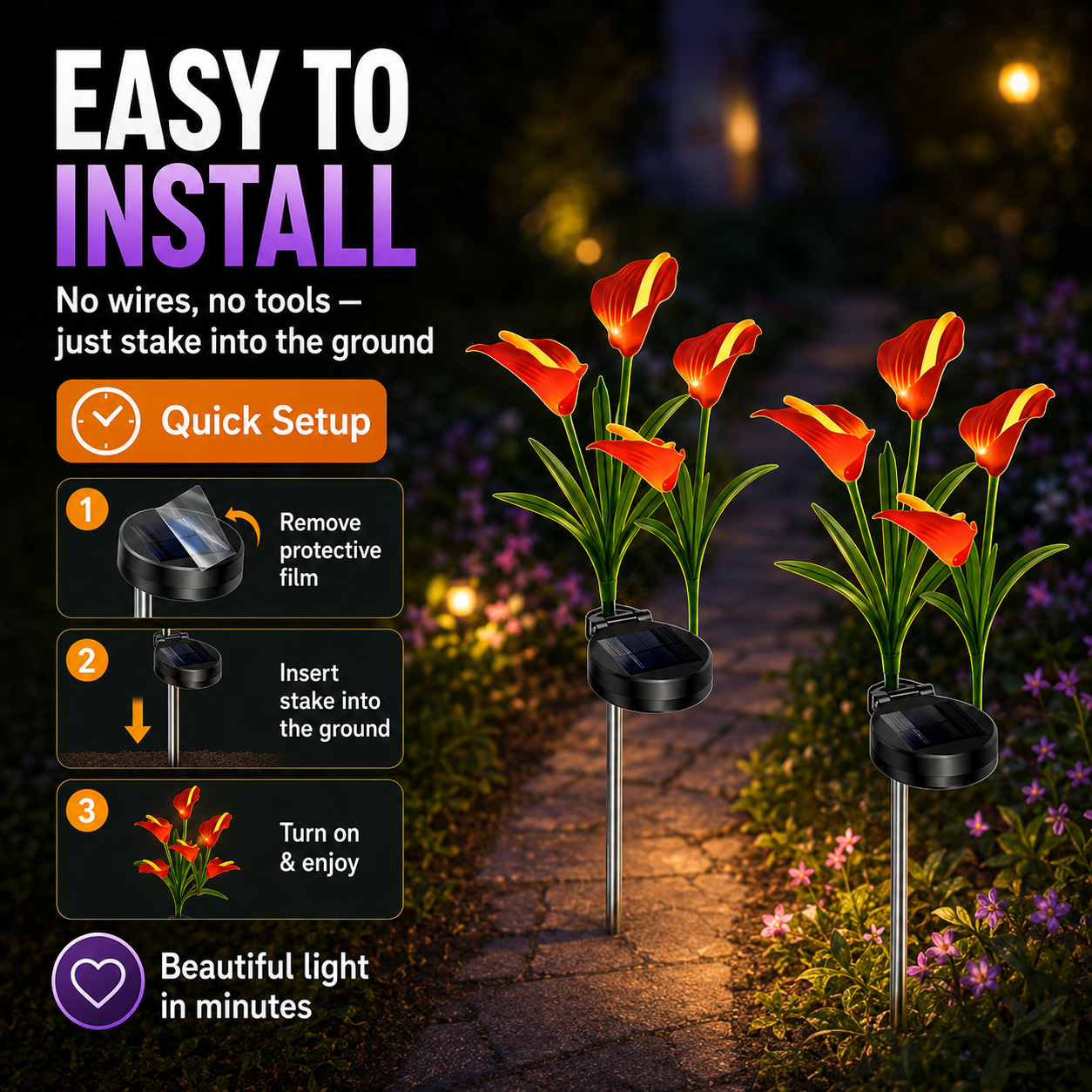 2pc Solar-Powered Calla Lily Garden Outdoor LED Light