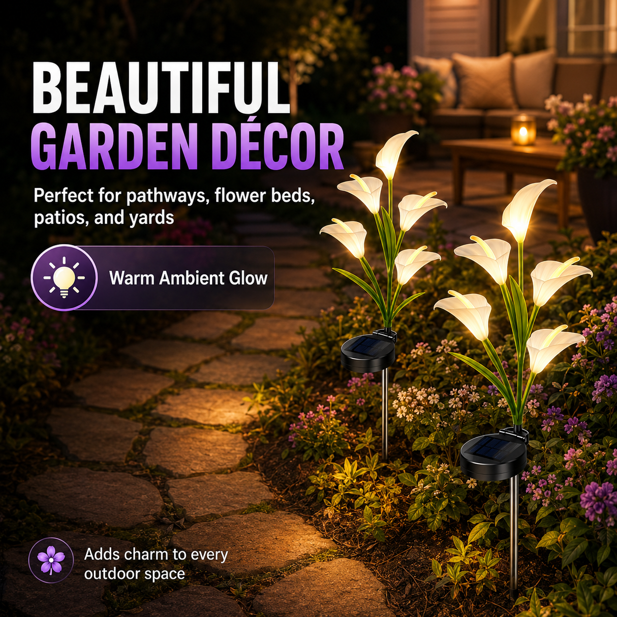 2pc Solar-Powered Calla Lily Garden Outdoor LED Light