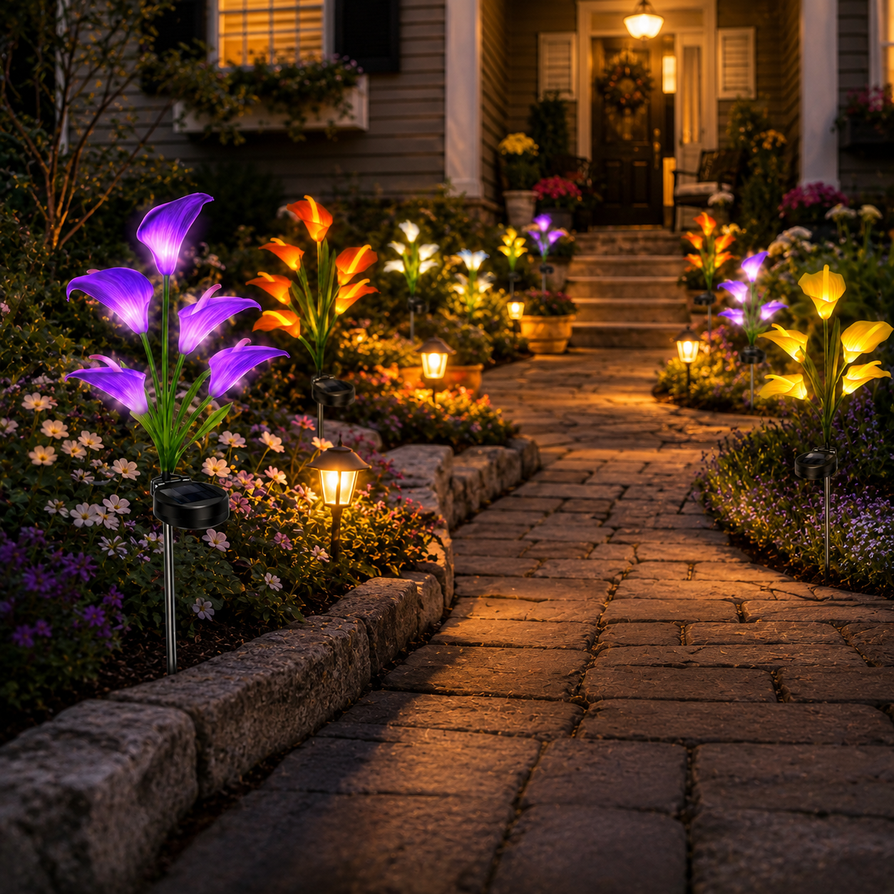 2pc Solar-Powered Calla Lily Garden Outdoor LED Light