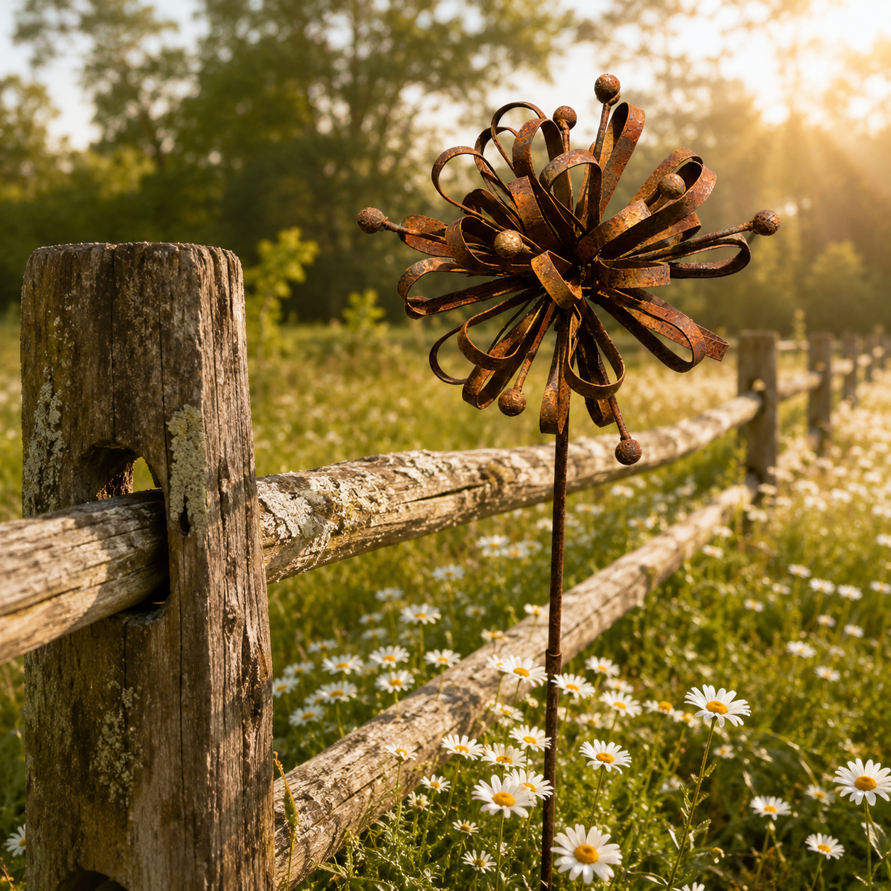 Rustic Metal Garden Flower Stake – Vintage Outdoor Decorative Accent