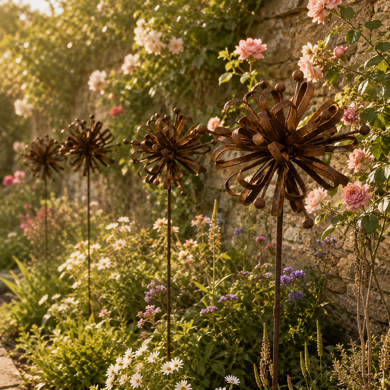 Rustic Metal Garden Flower Stake – Vintage Outdoor Decorative Accent