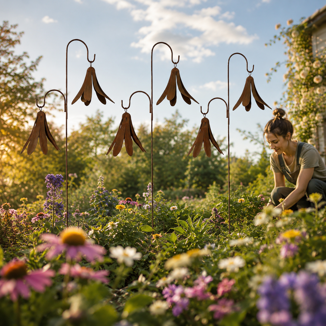 Rustic Bellflower Metal Garden Stake