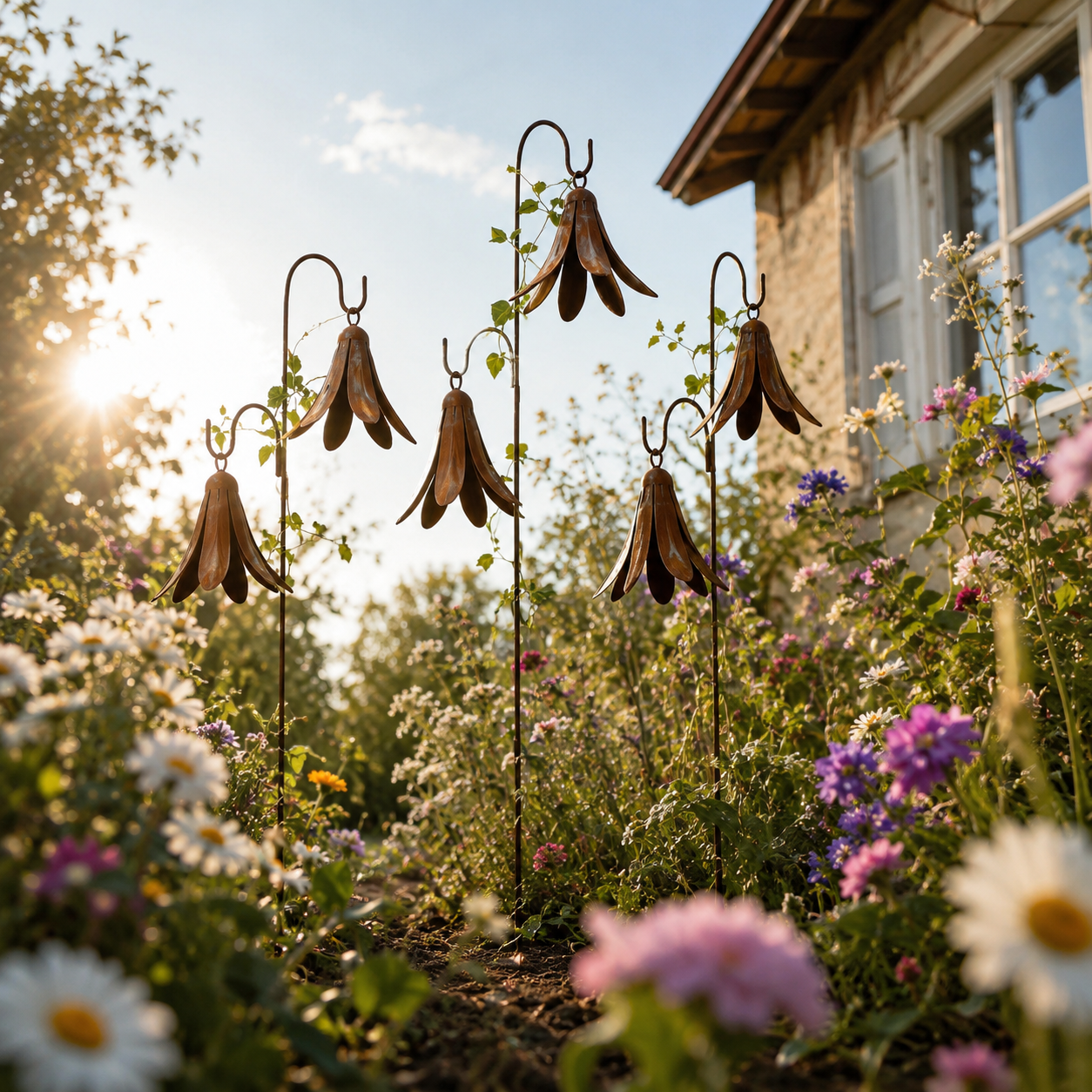 Rustic Bellflower Metal Garden Stake