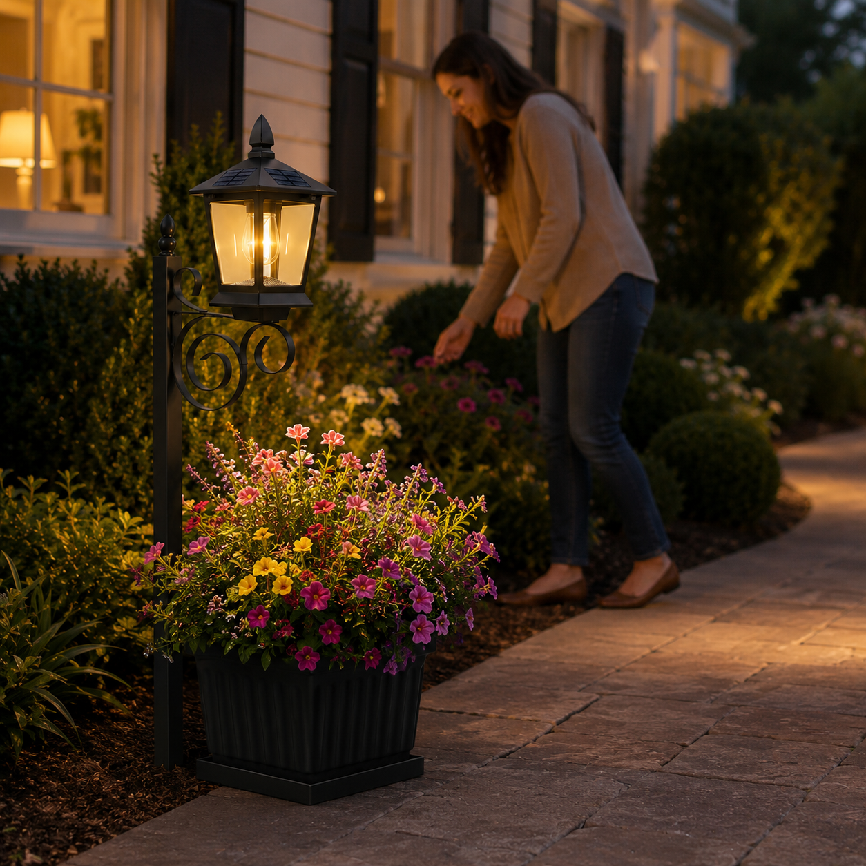 Waterproof Solar-Powered Flower Pot Light – Warm White Light, Suitable For Courtyards, Porches, And Entrances.