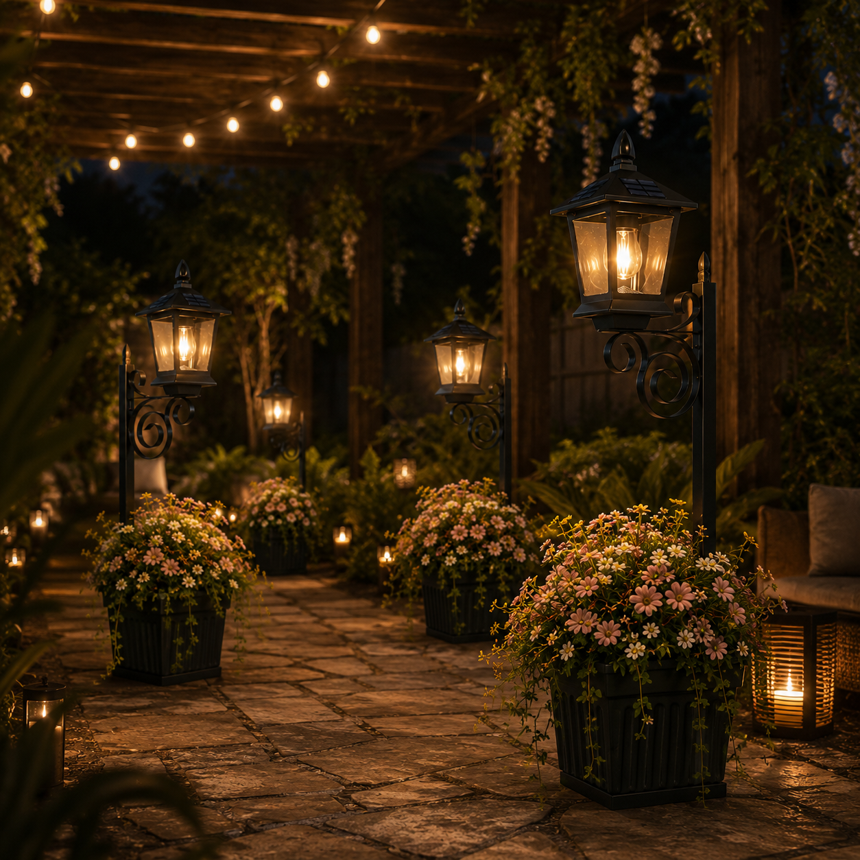 Waterproof Solar-Powered Flower Pot Light – Warm White Light, Suitable For Courtyards, Porches, And Entrances.