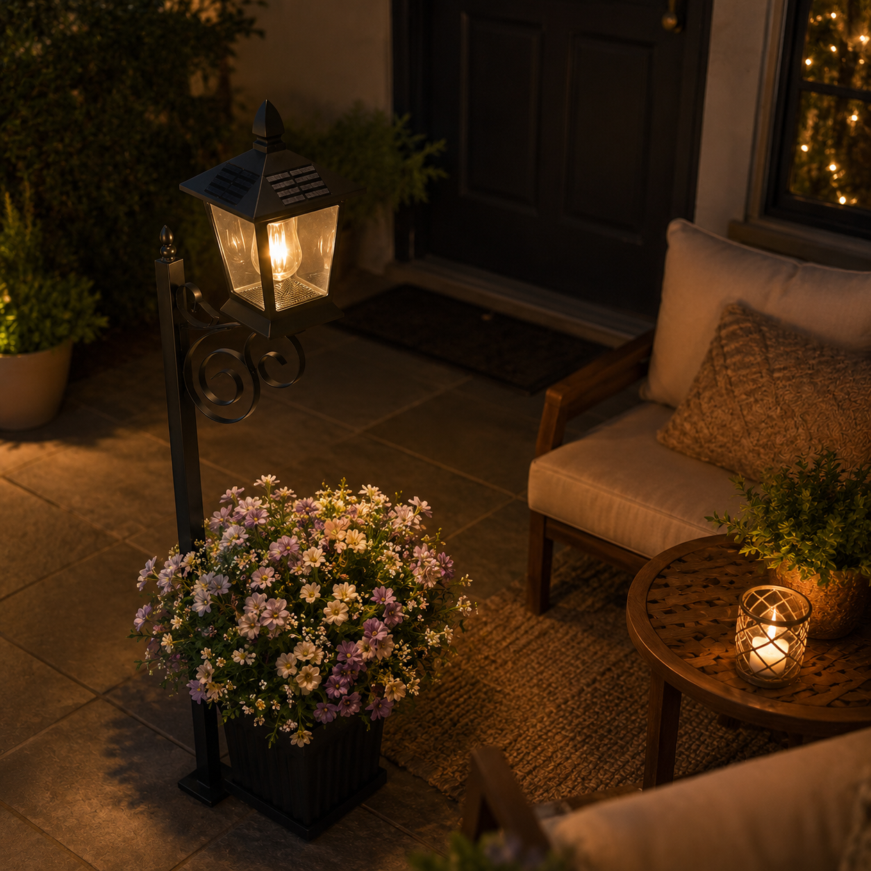 Waterproof Solar-Powered Flower Pot Light – Warm White Light, Suitable For Courtyards, Porches, And Entrances.