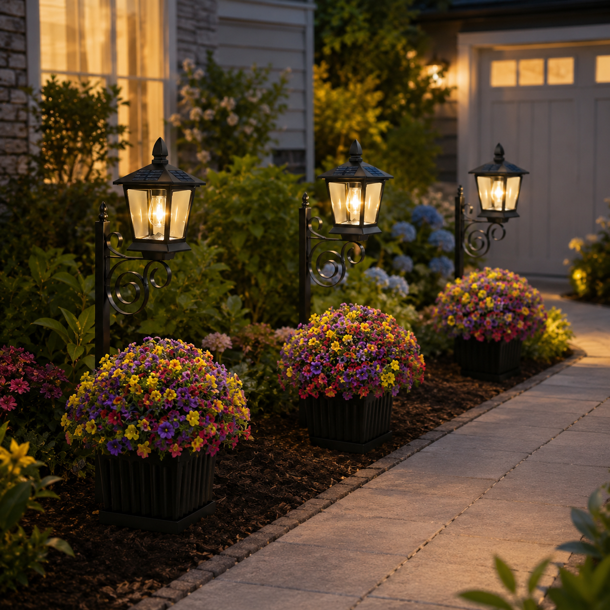 Waterproof Solar-Powered Flower Pot Light – Warm White Light, Suitable For Courtyards, Porches, And Entrances.