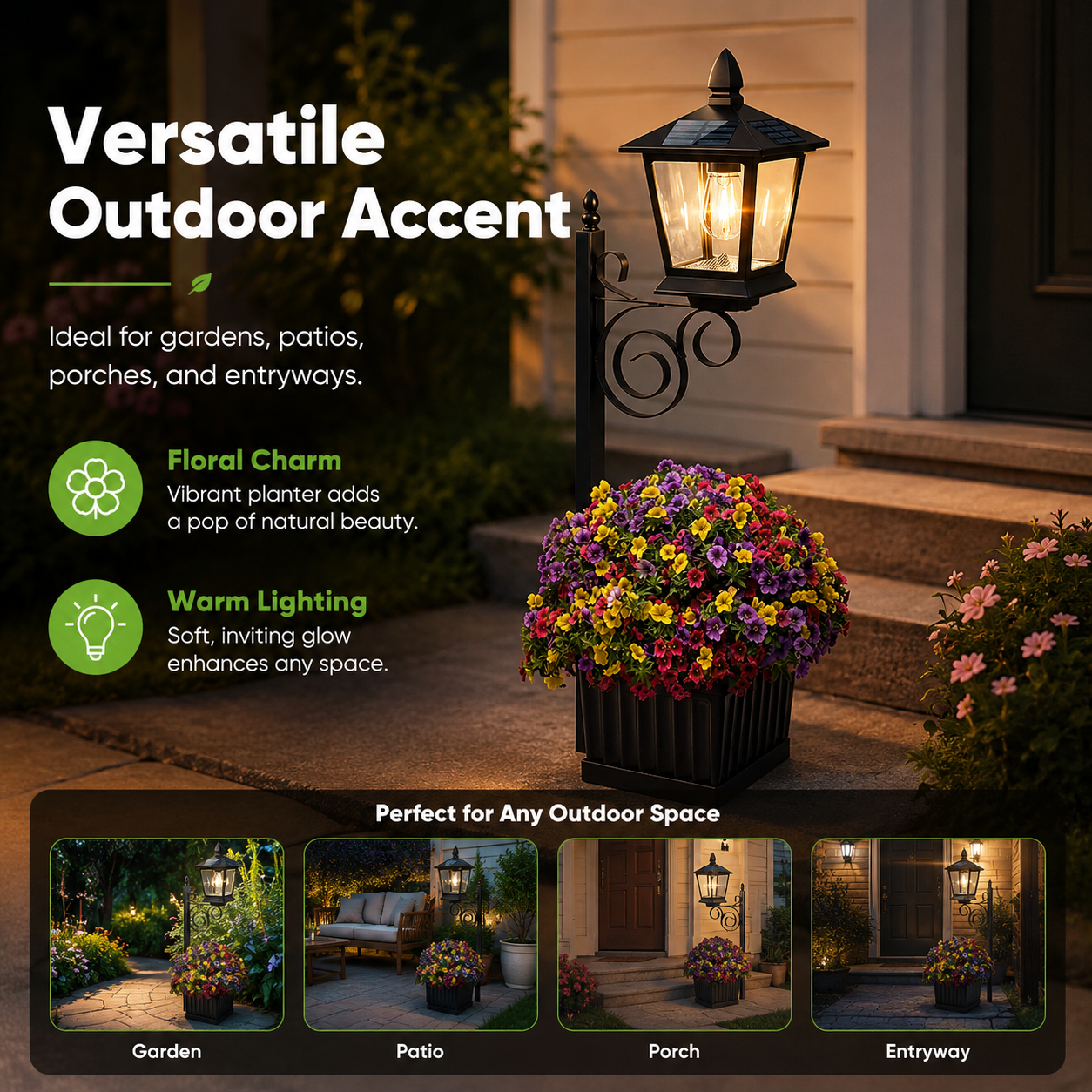 Waterproof Solar-Powered Flower Pot Light – Warm White Light, Suitable For Courtyards, Porches, And Entrances.