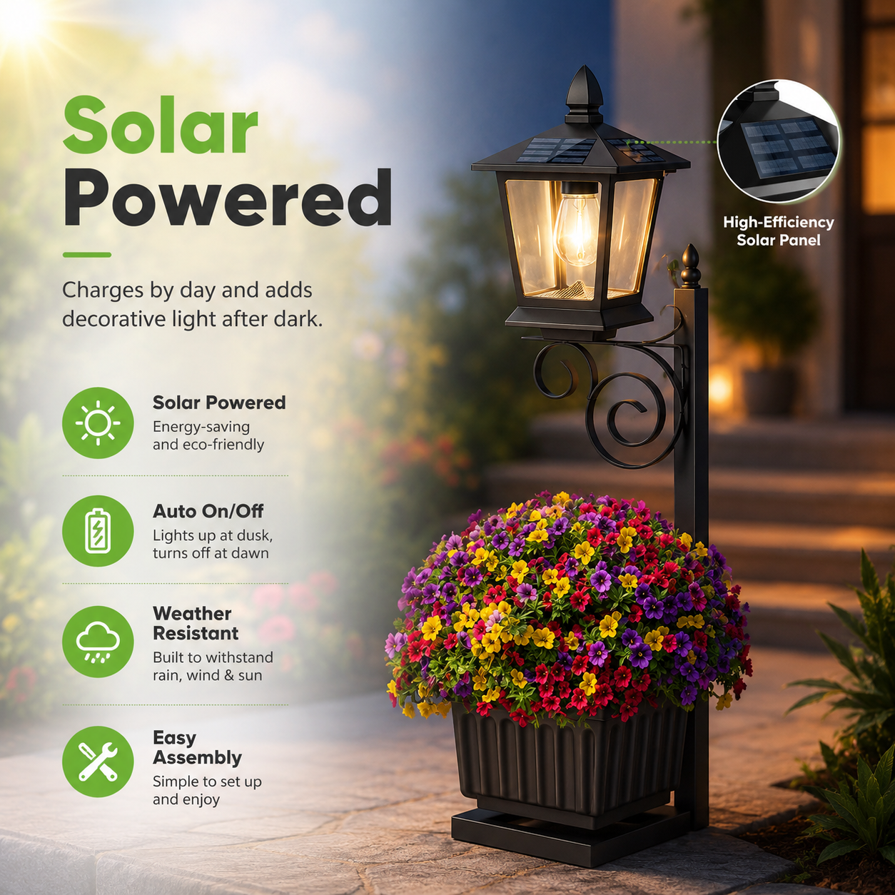 Waterproof Solar-Powered Flower Pot Light – Warm White Light, Suitable For Courtyards, Porches, And Entrances.