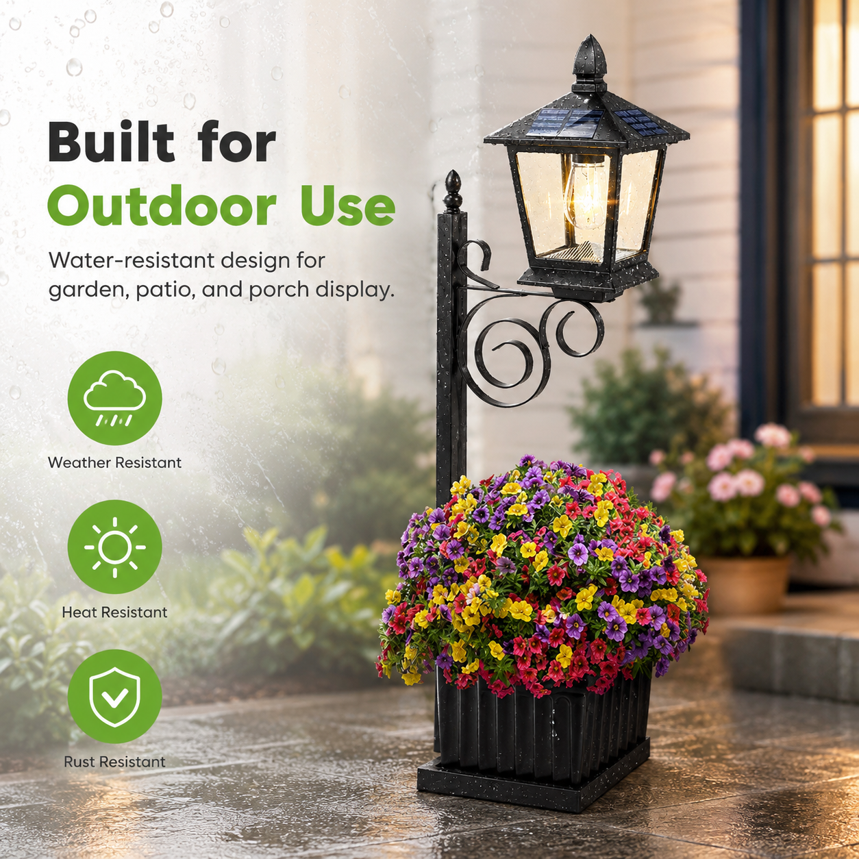 Waterproof Solar-Powered Flower Pot Light – Warm White Light, Suitable For Courtyards, Porches, And Entrances.