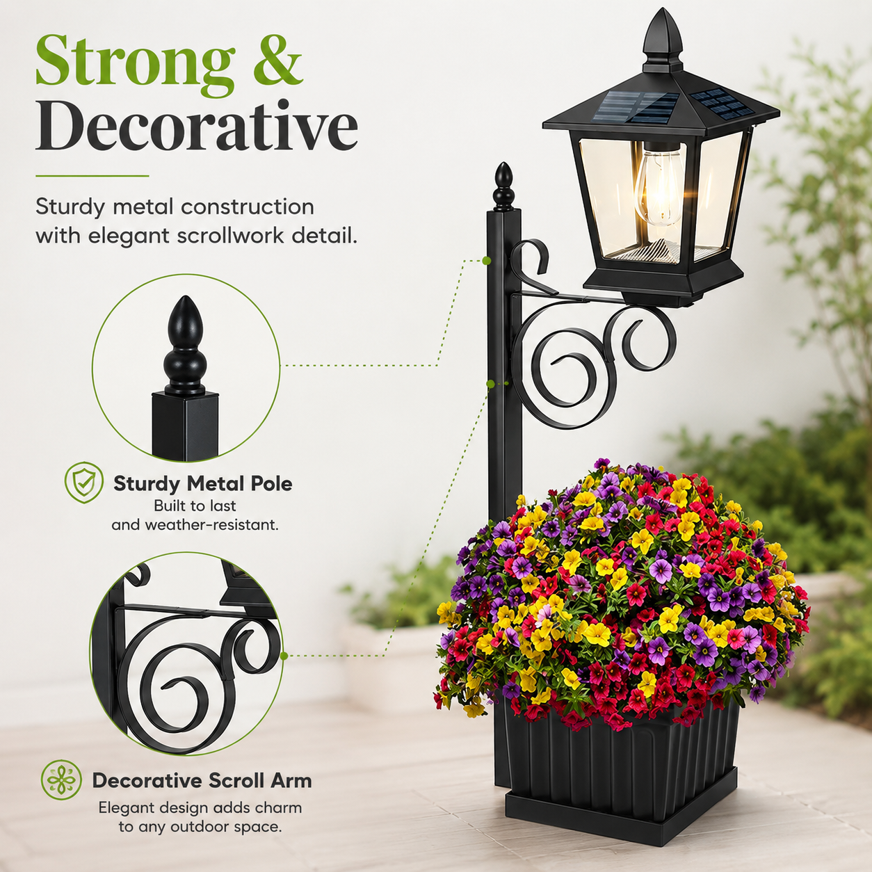Waterproof Solar-Powered Flower Pot Light – Warm White Light, Suitable For Courtyards, Porches, And Entrances.