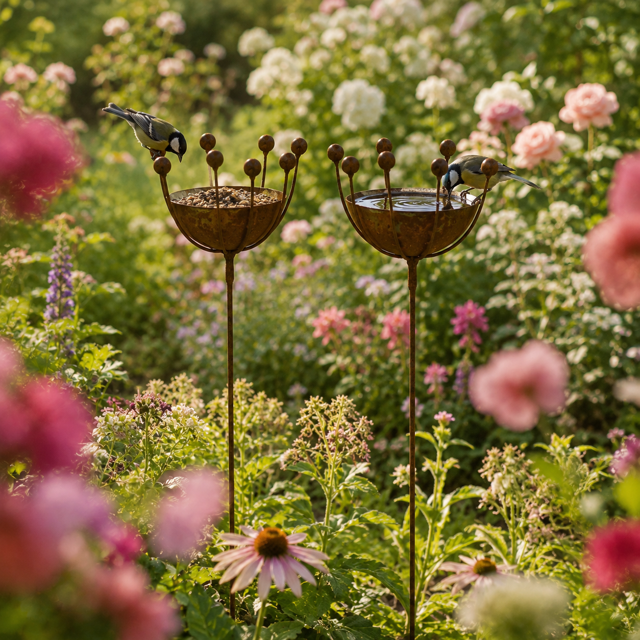 Vintage Lron Garden Bird Feeder Stake – Rustic Decorative Outdoor Accent