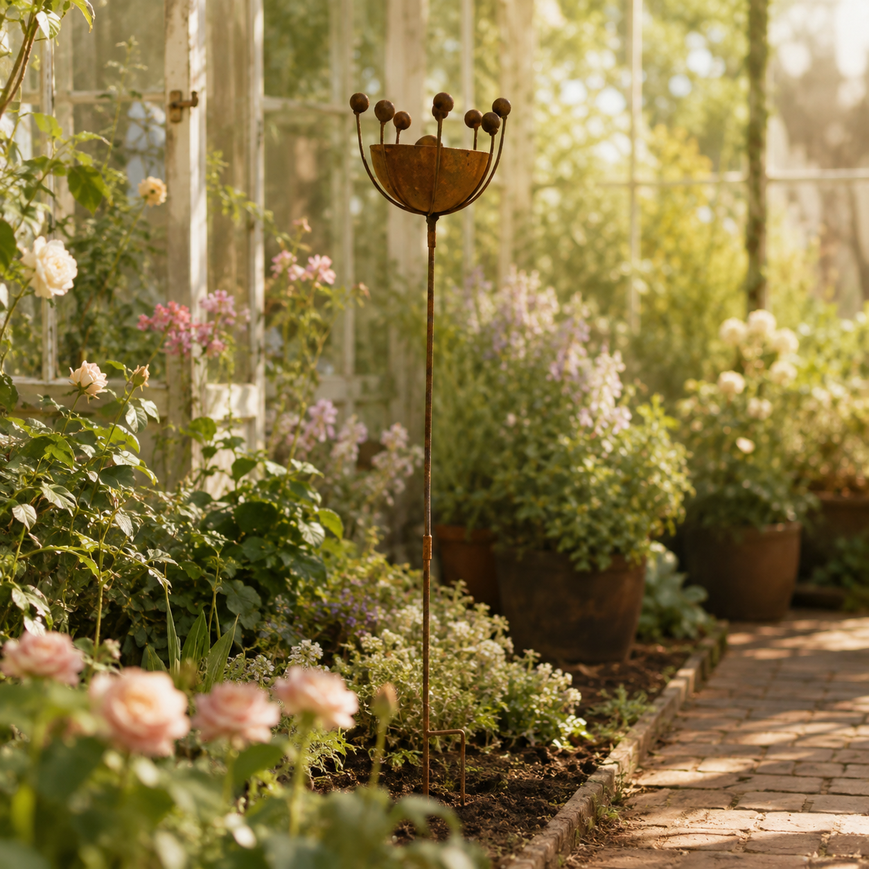 Vintage Lron Garden Bird Feeder Stake – Rustic Decorative Outdoor Accent