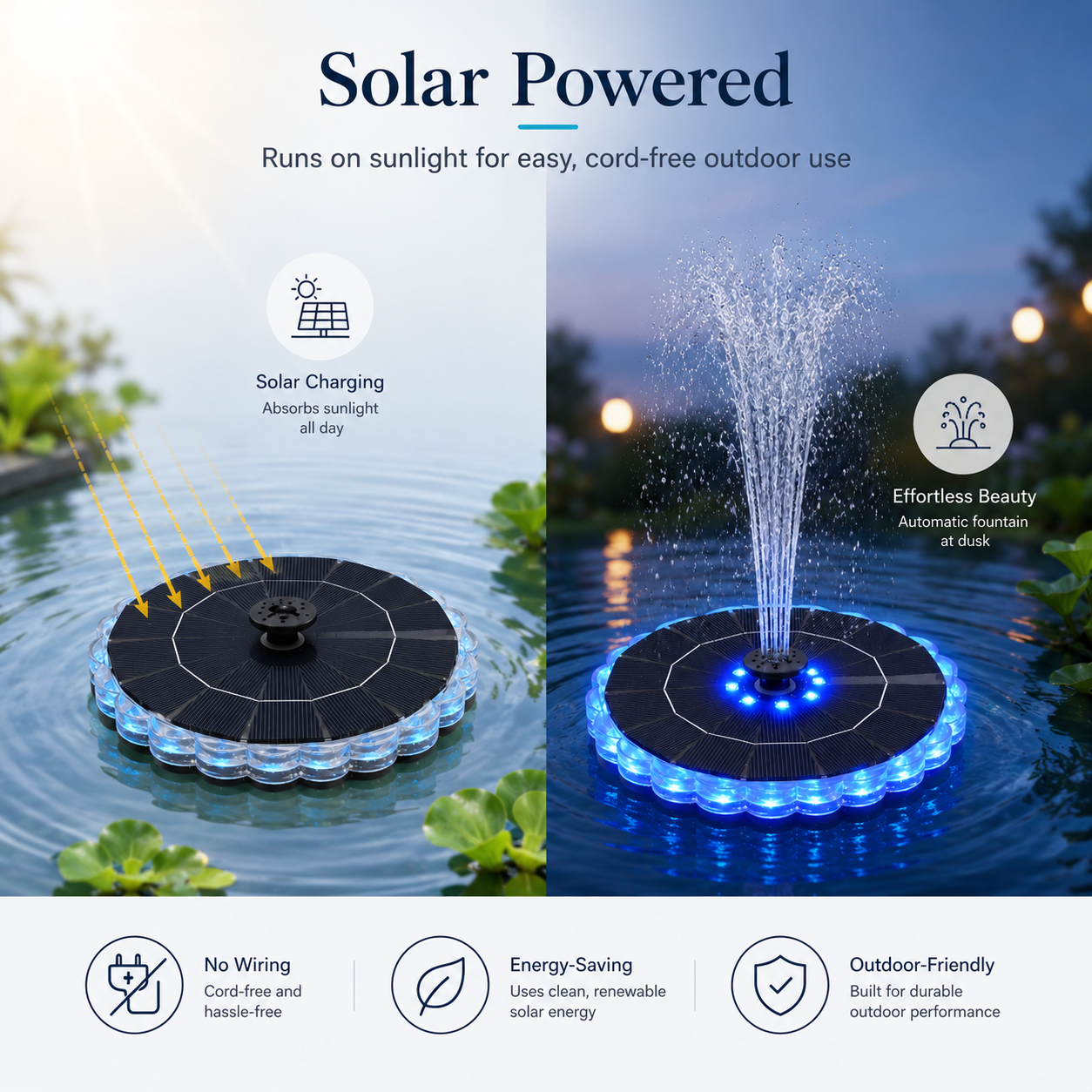 Solar-Powered Floating Fountain Light for Luxury Outdoor Water Features