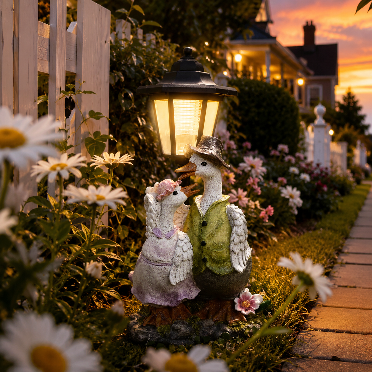 Charming Solar Garden Duck Statue with Lantern