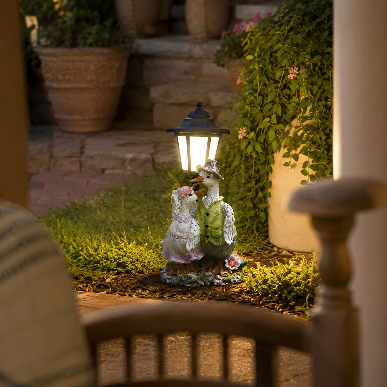 Charming Solar Garden Duck Statue with Lantern