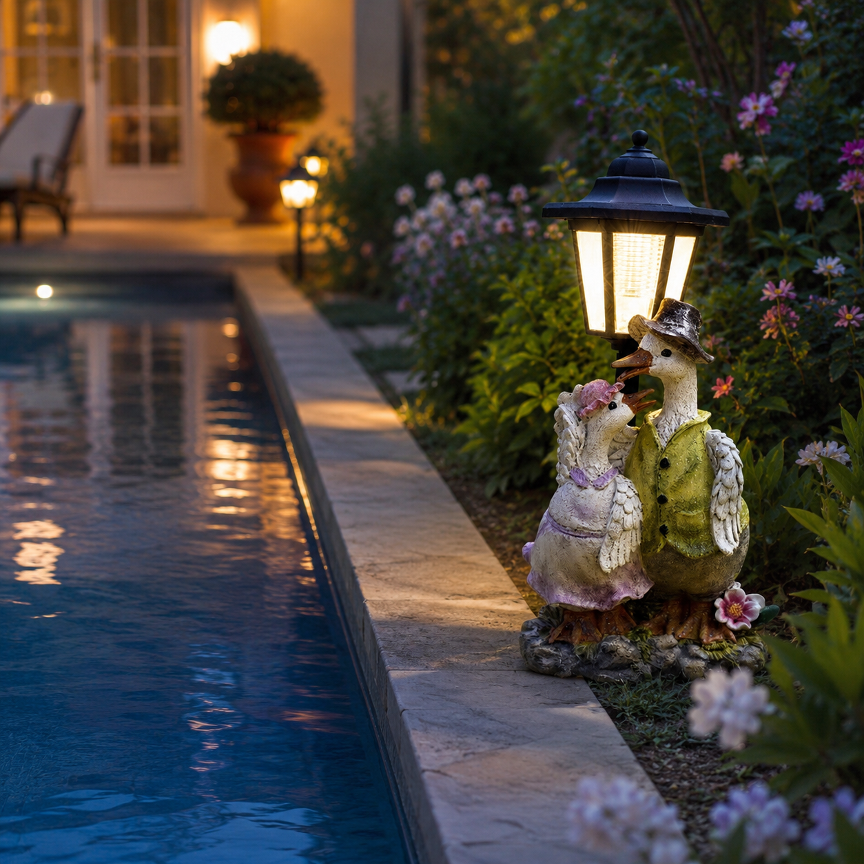 Charming Solar Garden Duck Statue with Lantern