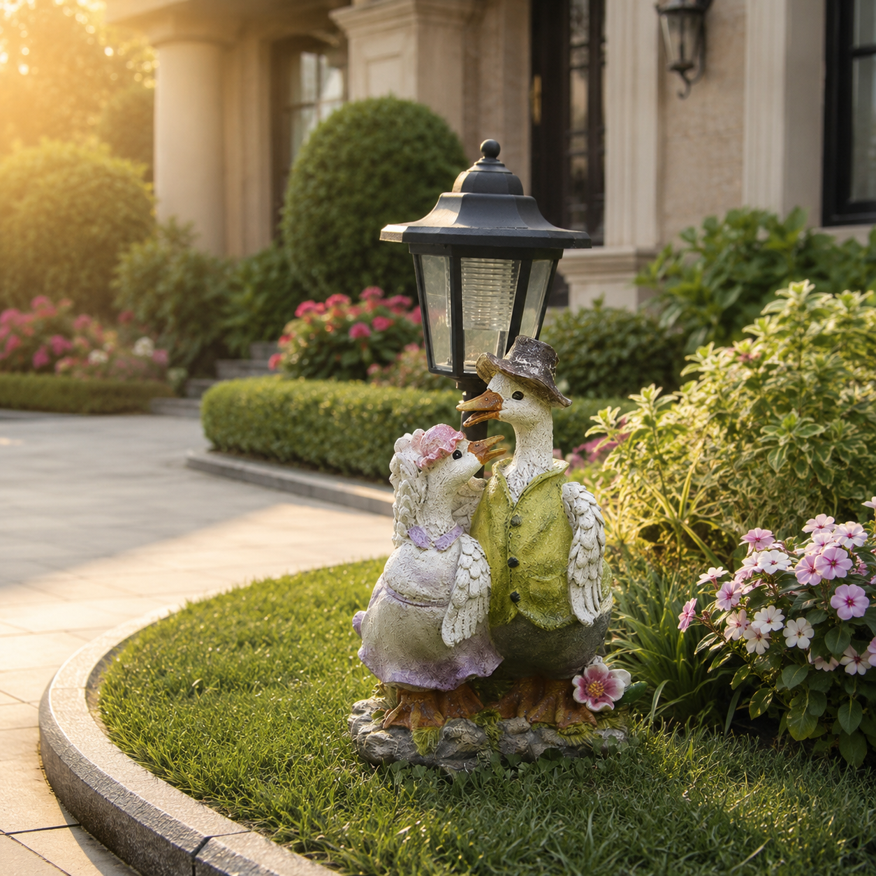 Charming Solar Garden Duck Statue with Lantern