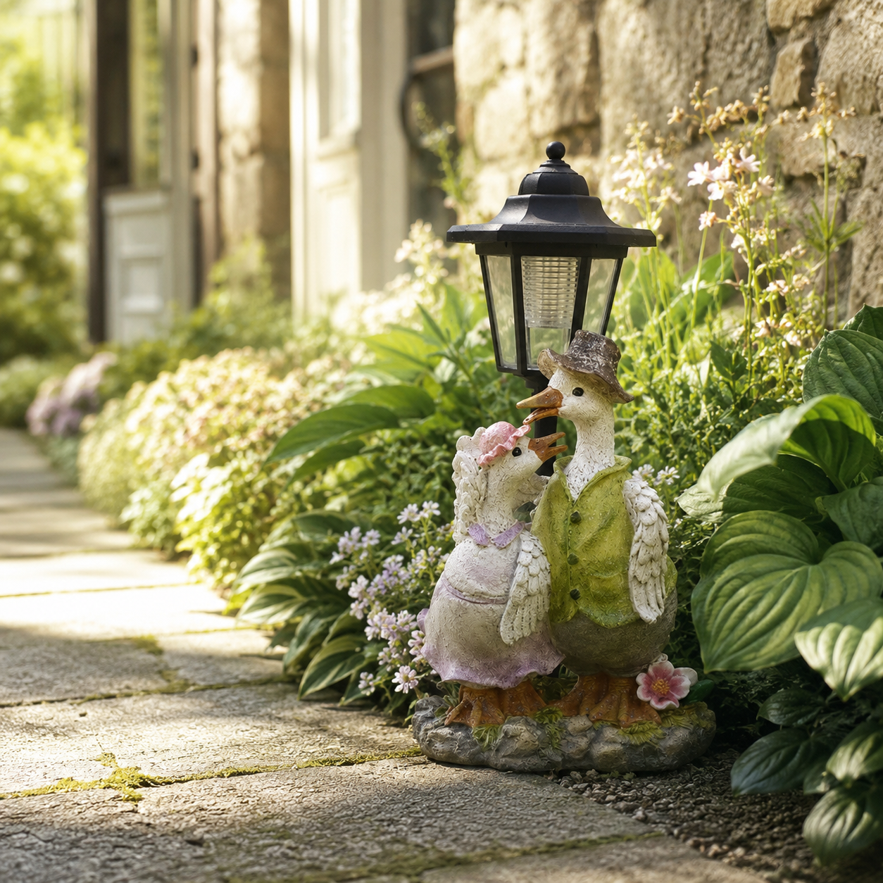 Charming Solar Garden Duck Statue with Lantern