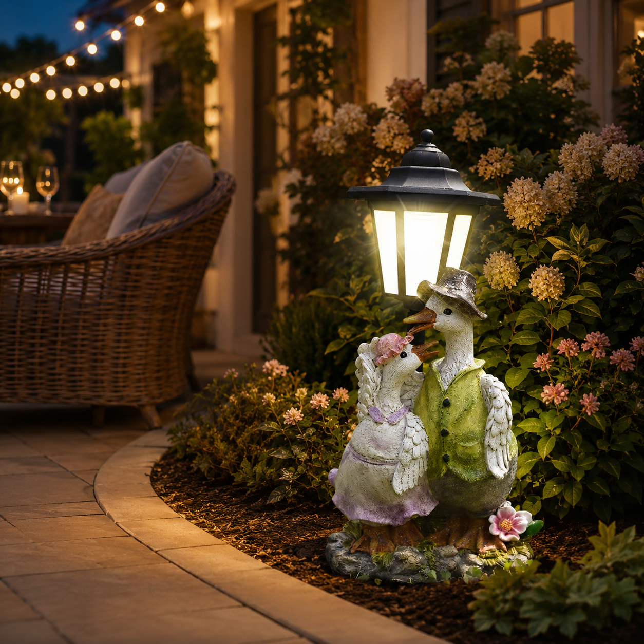 Charming Solar Garden Duck Statue with Lantern