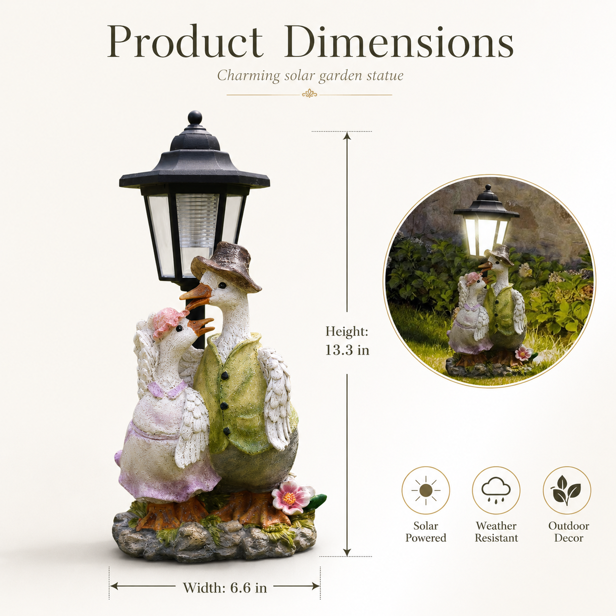 Charming Solar Garden Duck Statue with Lantern