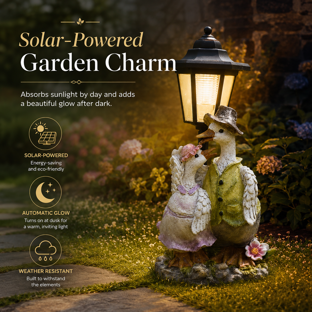Charming Solar Garden Duck Statue with Lantern