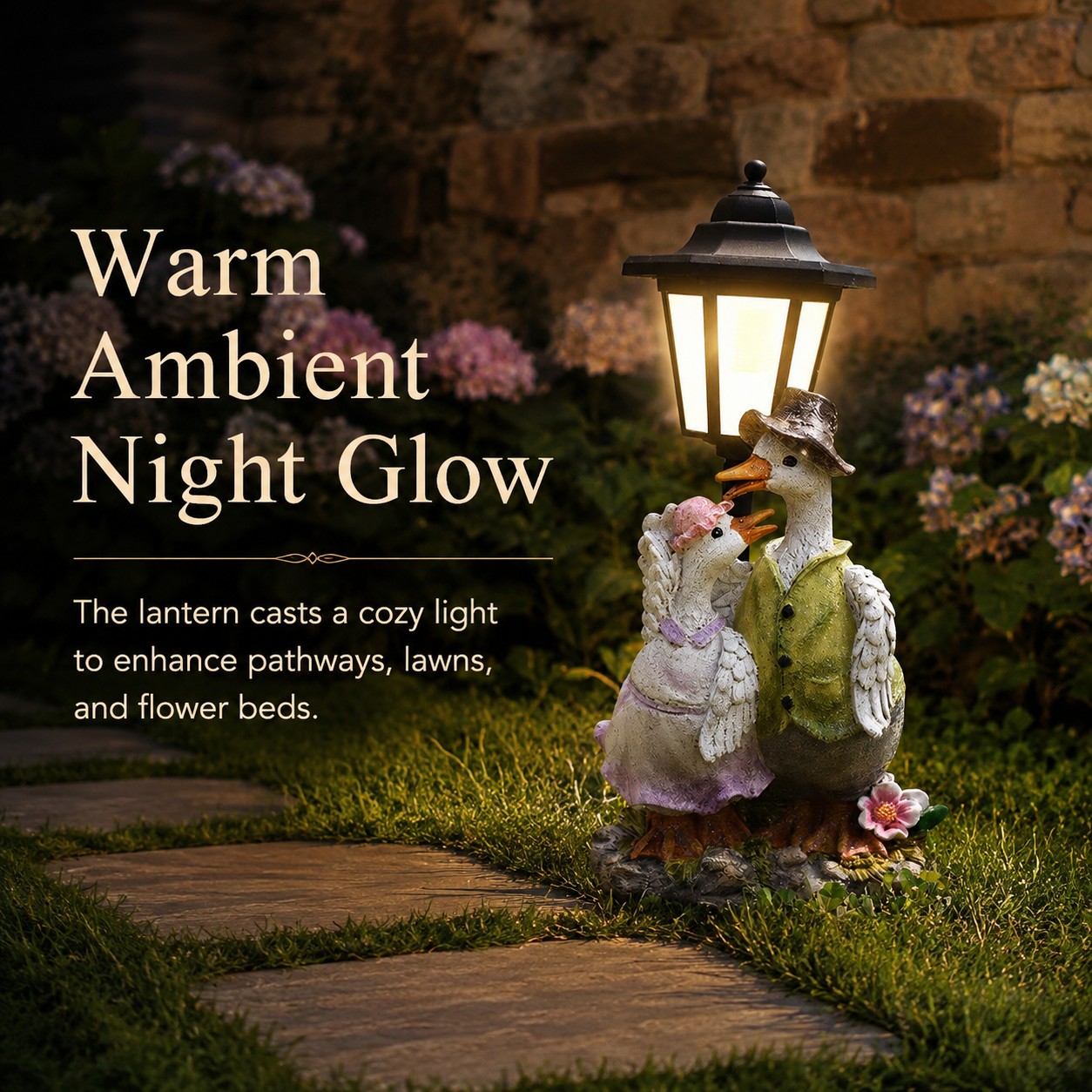 Charming Solar Garden Duck Statue with Lantern