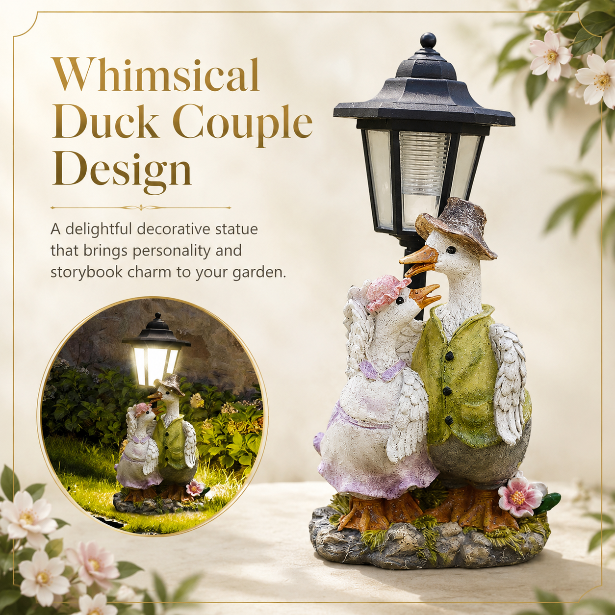 Charming Solar Garden Duck Statue with Lantern