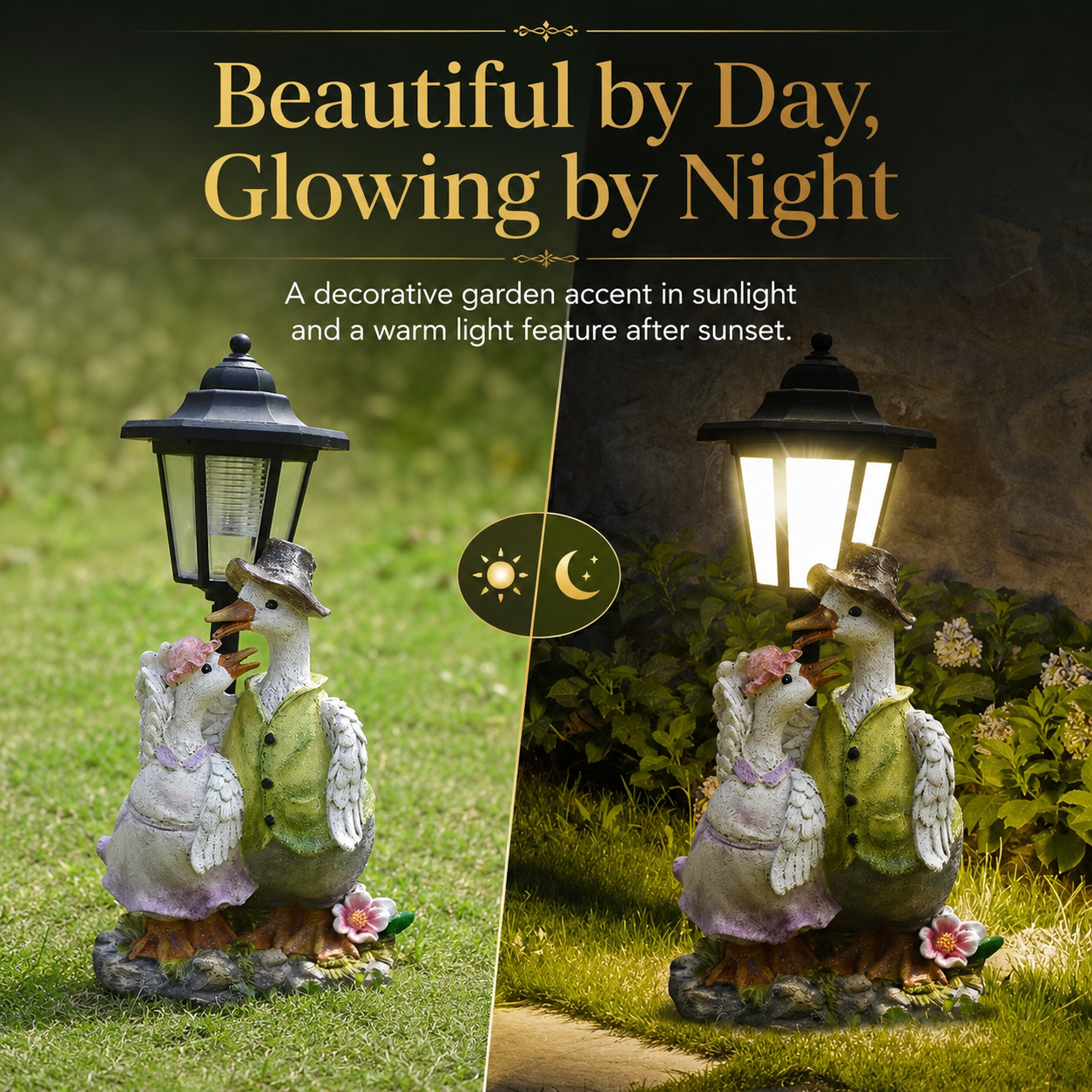 Charming Solar Garden Duck Statue with Lantern