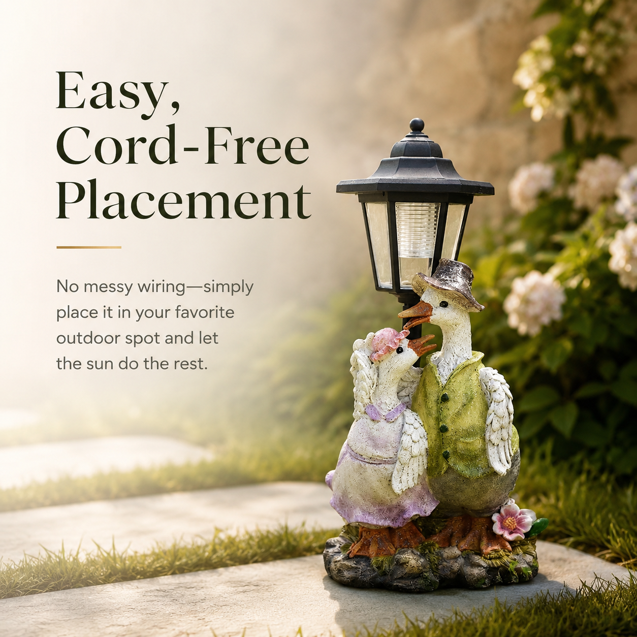 Charming Solar Garden Duck Statue with Lantern