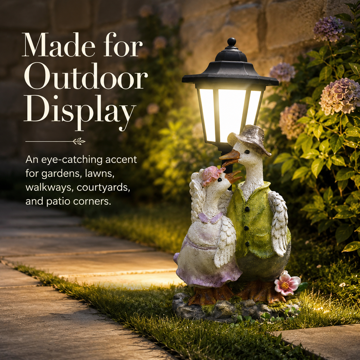 Charming Solar Garden Duck Statue with Lantern