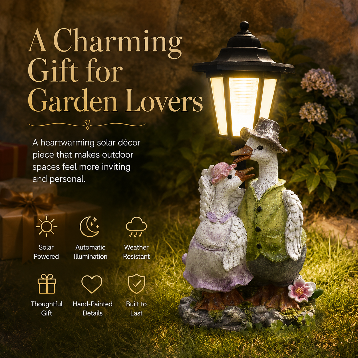 Charming Solar Garden Duck Statue with Lantern