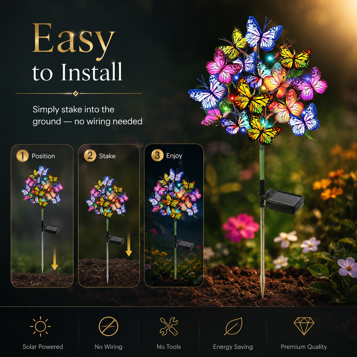 Aurora Butterfly Enchanted Butterfly Solar Garden Light Bouquet