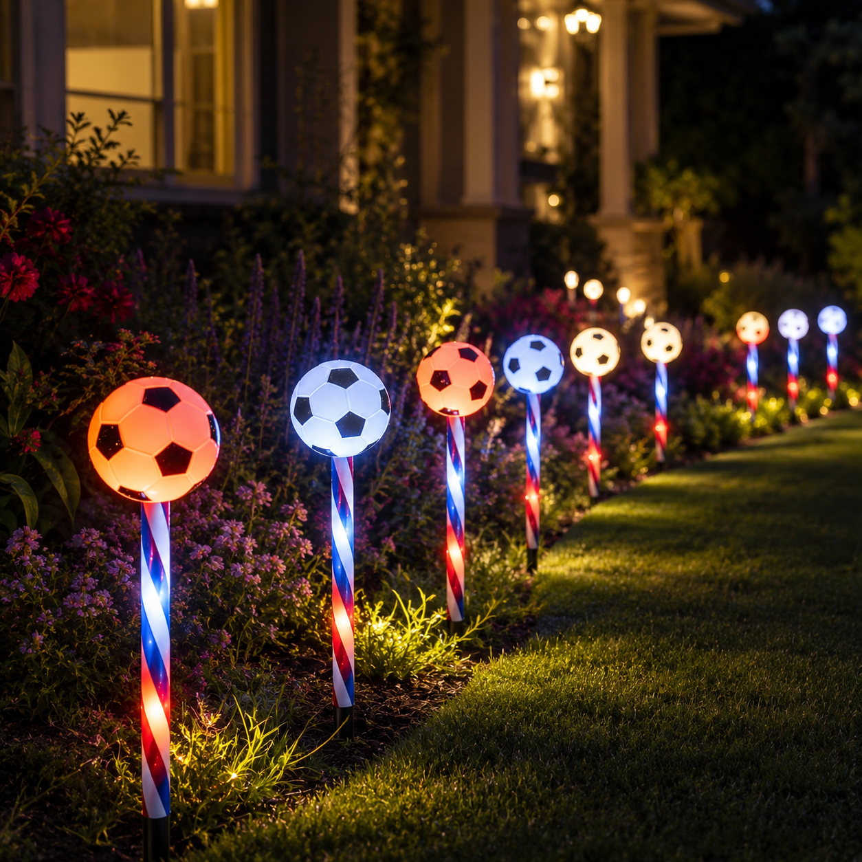 Patriotic Solar Soccer Garden Light Set – 5-Piece Outdoor Stake Lights for Lawn, Pathway & Holiday Décor