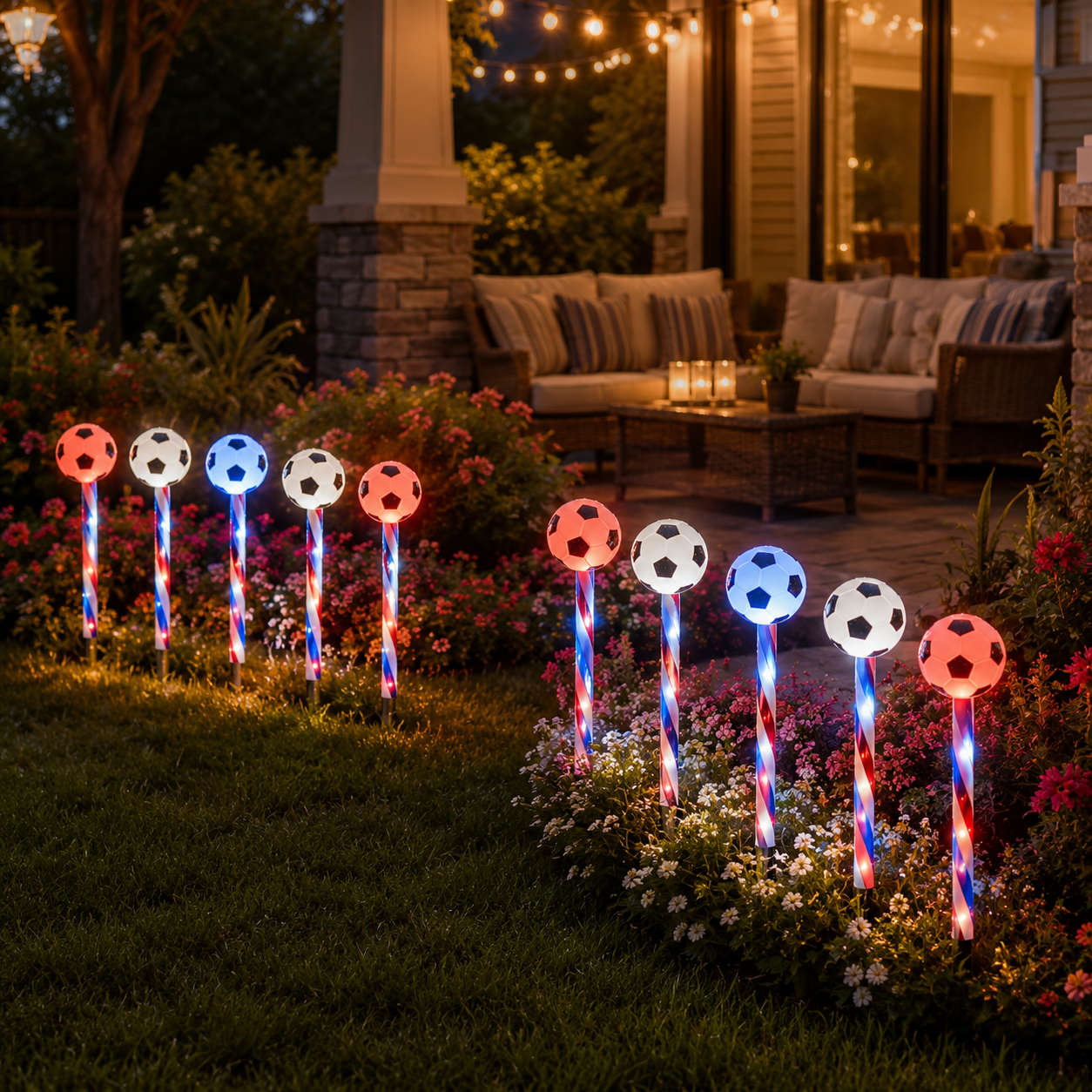 Patriotic Solar Soccer Garden Light Set – 5-Piece Outdoor Stake Lights for Lawn, Pathway & Holiday Décor