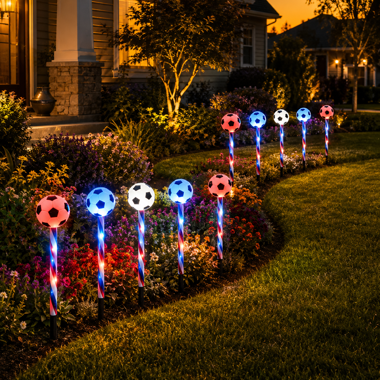 Patriotic Solar Soccer Garden Light Set – 5-Piece Outdoor Stake Lights for Lawn, Pathway & Holiday Décor